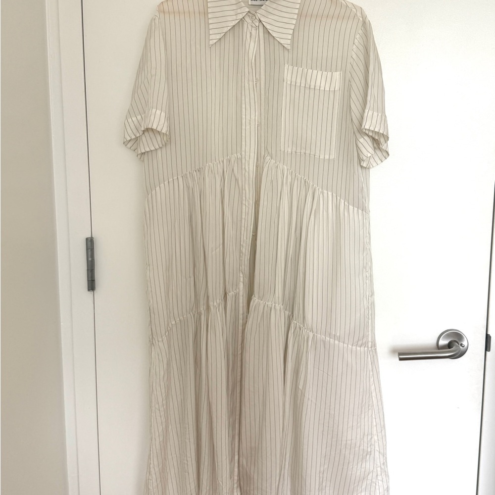 White Pinstripe Midi Shirt Dress